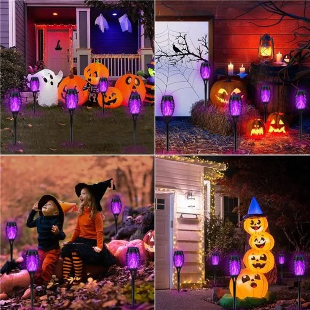 10Pack Purple Halloween Lights Outdoor with Flickering Flame Waterproof